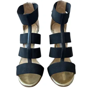 Jimmy Choo Dario Black Ladder Strap‎ Gold Heel Sandals Size US 8, IT 38 thumbnail 2