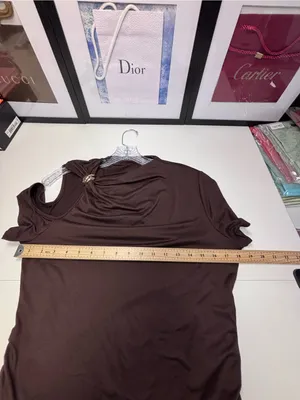 SHEIN Brown Asymmetrical Cold Shoulder Gold Ring Detail Top Plus OXL NWOT Chic thumbnail 4