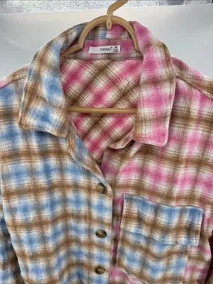 Timing Plaid Button-Down Shirt Jacket shacket flannel M oversized fall winter thumbnail 7