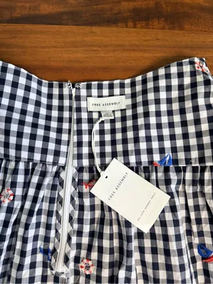 Free Assembly Navy Gingham Embroidered Nautical Midi Skirt Women's Size 10 NWT thumbnail 5