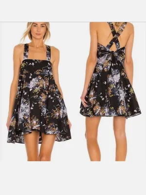 NWT‎ Free People Women's Let The Sunshine Floral Dark Combo Babydoll A-Line Mini thumbnail 2