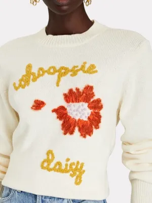 Lingua Franca Whoopsie Daisy Knit Pullover Crewneck Sweater Beige Small READ thumbnail 1