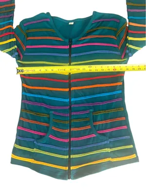 Rainbow Striped Textured Full Zip Long Sleeve Cotton Sweater Womens XXL thumbnail 5