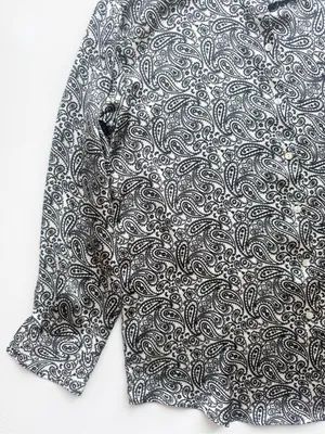 Zara Satin Paisley Button Up Shirt Size Medium - Cream and Black thumbnail 4