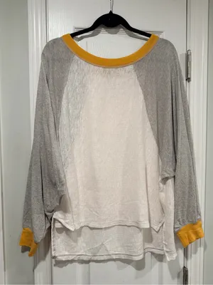 NWOT We The Free Size L Oversized Raglan Long Sleeve Slub Knit Top Gray Cream thumbnail 1