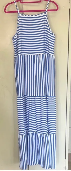 SHEIN Blue and White Striped Maxi Sundress thumbnail 1