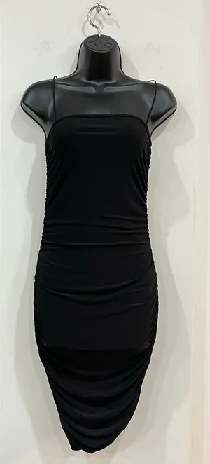 Pretty Little Thing Black Bodycon Ruched Dress US 4 UK 8 Strappy Party Cocktail thumbnail 1