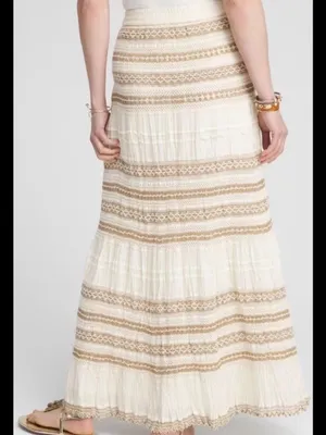Chico’s Maxi Skirt Size Large Cream Crochet Gauze Trim Boho Festival Coastal thumbnail 9