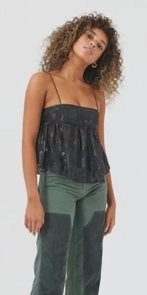 Urban Outfitters Black Satin Babydoll Cami Adjustable Straps Size M‎ thumbnail 1