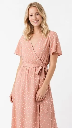 Pink Lily dusty rose polka dot maxi wrap dress size medium thumbnail 1