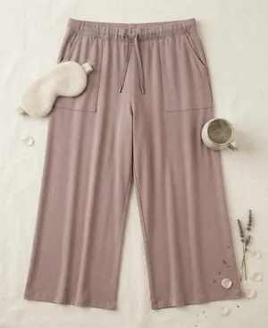 Softies Womens XL Mauve Purple Wide Leg Lounge Pants Drawstring Pajama Cropped thumbnail 1