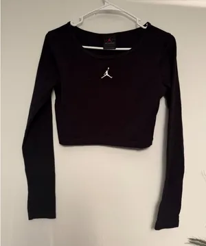 Jordan‎ Womens Jumpman Long Sleeve Ribbed Crop Top Black DQ4465-010 Medium thumbnail 1