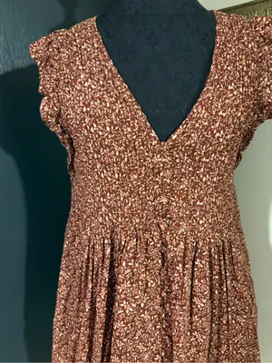 Madewell Cotton Blend Red Floral V-Neck Mini Dress with Pockets thumbnail 2