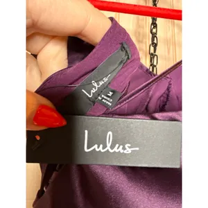 NWT Lulus Luxe Simplicity Dark Plum Satin Lace-Up Mini Dress Party Gala Size M thumbnail 7