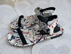 MARC JACOBS Paint Splatter White Blue Red Leather Sandals Size 7.5 / 37.5 thumbnail 1