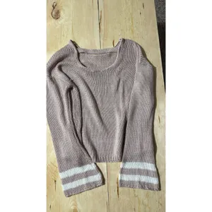 Alya Womens Dusty Rose Open Back‎ Chunky Knit Sweater Striped Cuffs Medium thumbnail 4