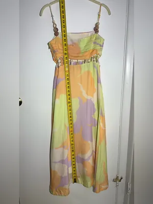 Amur Pastel Floral Midi Dress with Beaded Waist Straps - Yellow Green thumbnail 7