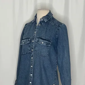 Anthropologie PILCRO Dannie Classic Denim Shirt Western Snap Puff Sleeve XXS thumbnail 7