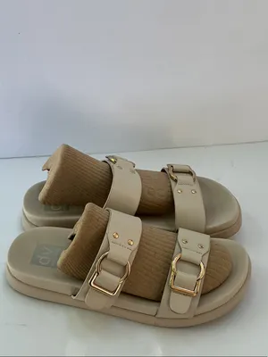 DV by Dolce Vita Neutral Beige Double Buckle Slide Sandals thumbnail 5