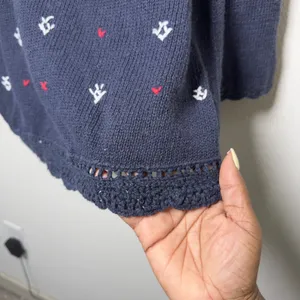 White Stag Women Christmas Holiday Ramie Cotton Sweater Blue Ice Skating Bear Crochet thumbnail 7