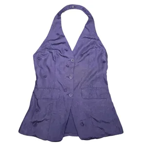 Maeve Linen‎ Blend Halter Vest Size Small Navy Blue Anthropologie Linen Summer thumbnail 3