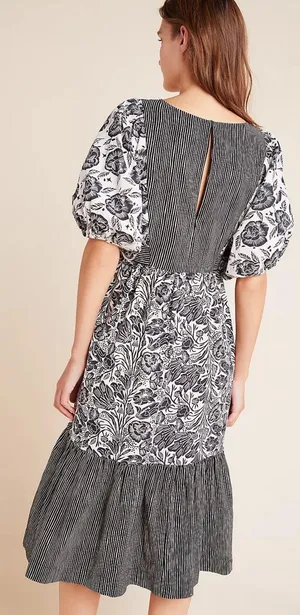 BloomingPrint Anthropologie Adrienne Floral Mixed Print Flounced Midi Dress 10‎ thumbnail 2