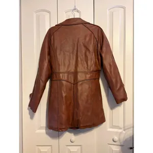 Vintage Kmart Leather Look Pantcoat‎ Brown Faux Leather Belted Jacket 70s 18.5 thumbnail 9