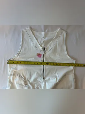 White Sleeveless Zip Front A-Line Dress with Contrast Stitching thumbnail 2