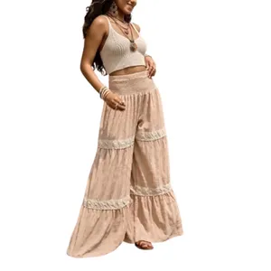 Boutique Boho Chic Crochet Lace Tiered Wide Leg Textured Palazzo Pants Coastal Cowgirl L thumbnail 7