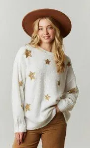 Peach Love White & Gold Star Sweater thumbnail 1
