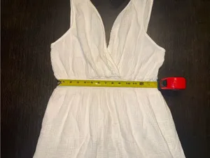 White Gauze Midi Dress Boho Cottagecore V-Neck Tiered Coastal Casual Lightweight thumbnail 5
