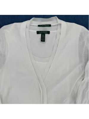 Lauren Ralph Lauren White Cardigan & Tank Top Set Linen Cotton Ribbon Trim Med thumbnail 12