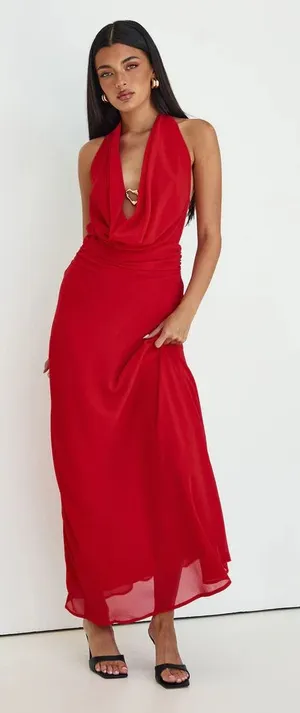 Princess Polly Alejandra cowl neck maxi dress with low back and gold detailing thumbnail 1