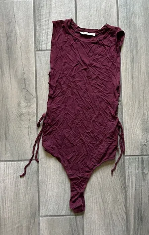 Honey Punch Burgundy Side-Tie Bodysuit thumbnail 1
