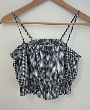Kimchi Black Navy & white gingham crop top thumbnail 1