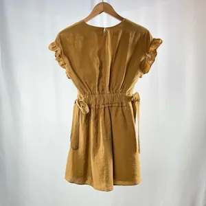 Zara Ruffle Tie Waist Mini‎ Dress in Brown Size Extra Small thumbnail 6