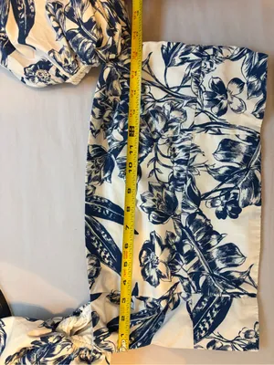 Abercrombie & Fitch Floral Puff Sleeve Smocked Crop Top Blue White L thumbnail 8