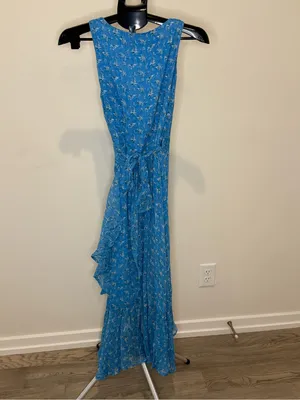 April Cornell Blue Floral Rayon Wrap Maxi Dress XXS Ruffle Hem Boho NWOT thumbnail 5