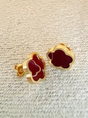 18K Gold Plated red wine Clover Necklace Set stainless steel womens jewelry thumbnail 7