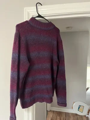 Vintage Striped Plum and Blue Half-Zip V-Neck Sweater thumbnail 4