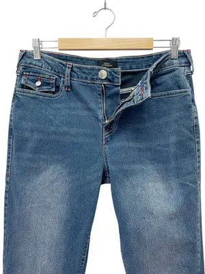 True Religion Becca Jeans Sz 31 Mid Rise Bootcut Flap Pocket Dark Wash Stretch thumbnail 6