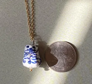 ceramic cute cat boho retro vintage style necklace🐈🩵 thumbnail 6