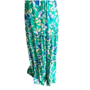 Monteau Los Angeles Floral Tiered Maxi Dress Green Size Large V-Neck Bohemian thumbnail 3