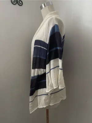 Lucky Brand Open-Front Striped Cardigan in Cream and Navy thumbnail 2