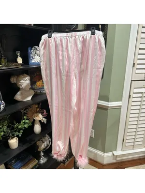 Linea Donatella Pink Stripe Feather‑Trim Pajama Set – Size Large thumbnail 12