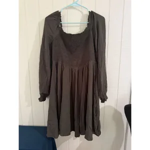 Holipick Olive Green Smocked Long Sleeve Mini Dress XL Square Neck Cottagecore thumbnail 5