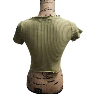 Pact Sage Green Ribbed Crop Top Button Front Short Sleeve Y2K‎ Style Size S thumbnail 2