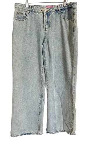 EDIKTED Light Wash Wide Leg Baggy Jeans Womens XL Y2K Double Button thumbnail 1