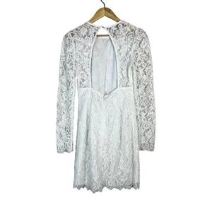 Anna Grace Floral Lace Graduation Mini Dress Open Back White Romantic Size S thumbnail 4