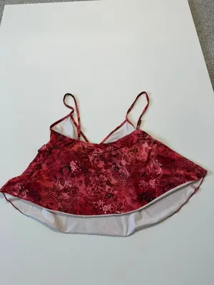 SheIn Plus Size Y2K Red Babydoll Paisley Floral Ruffle Hem Camisole Fairy Tank Top thumbnail 2